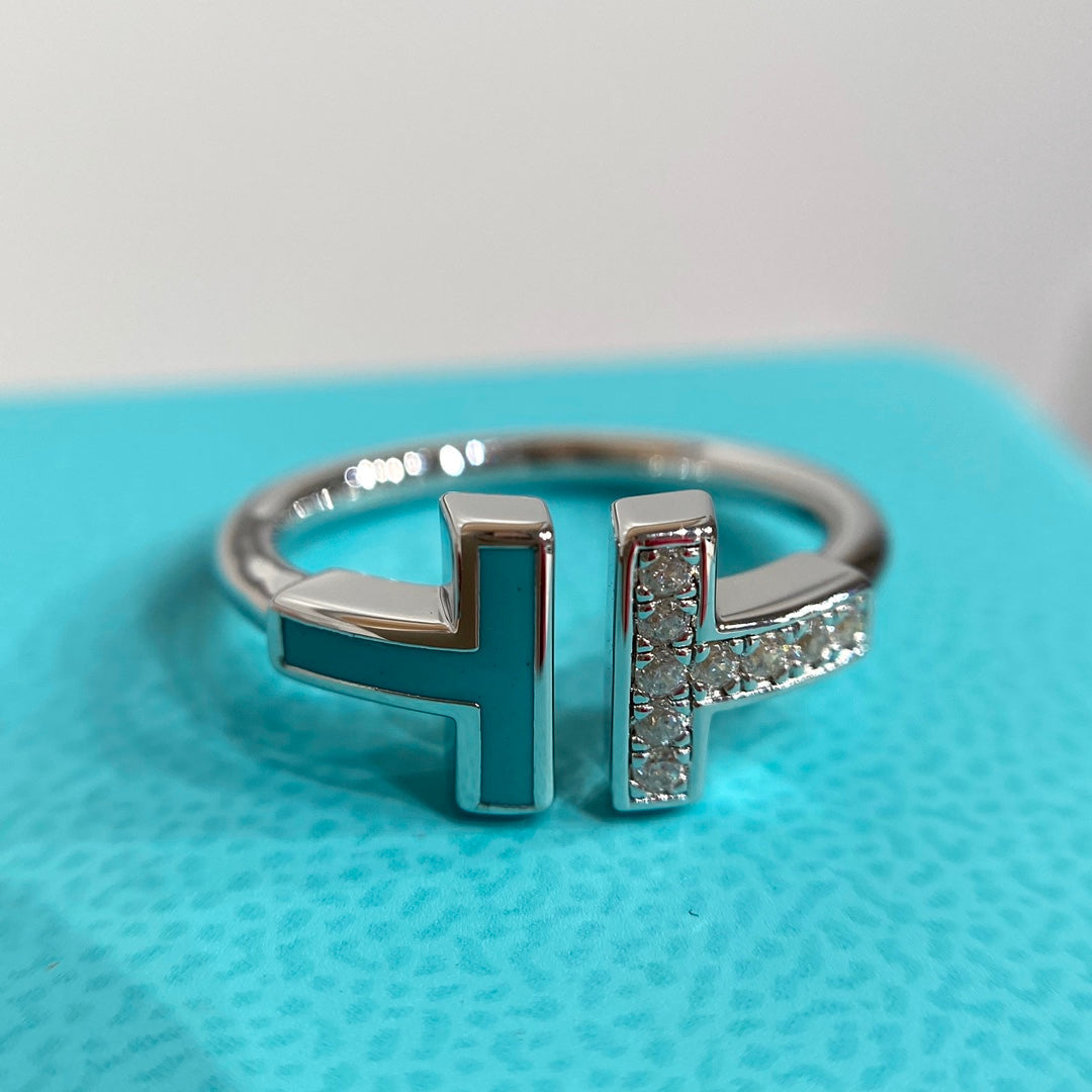 TIFFANY T WIRE TURQUOISE DIAMOND RING SILVER