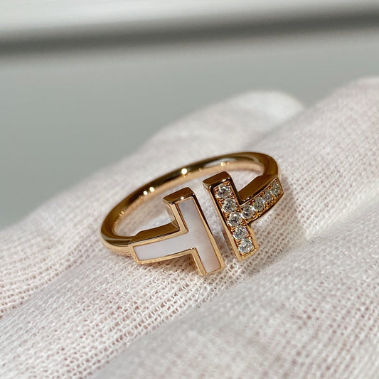 TIFFANY T WIRE MOP DIAMOND RING PINK GOLD