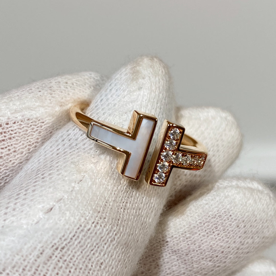TIFFANY T WIRE MOP DIAMOND RING PINK GOLD