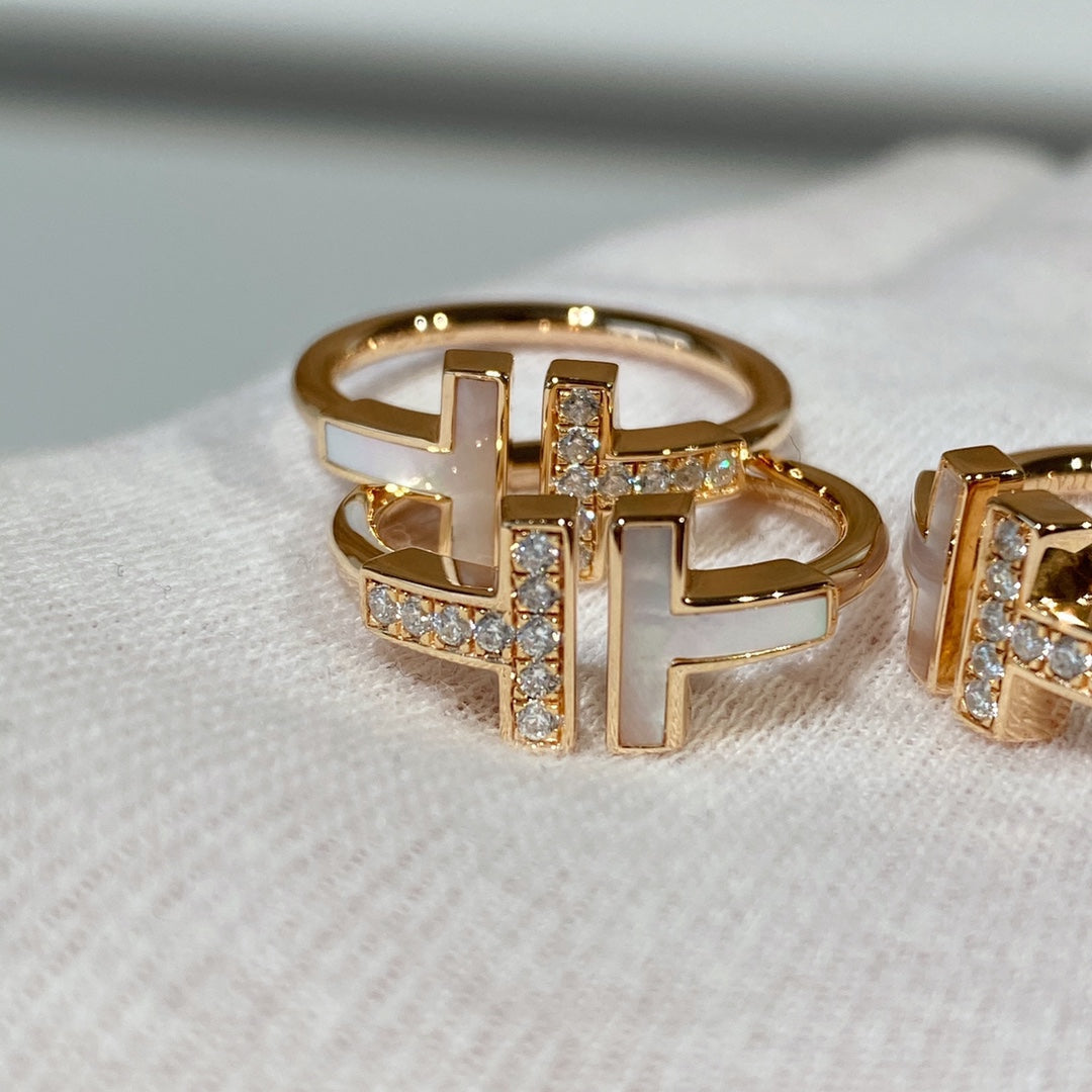 TIFFANY T WIRE MOP DIAMOND RING PINK GOLD