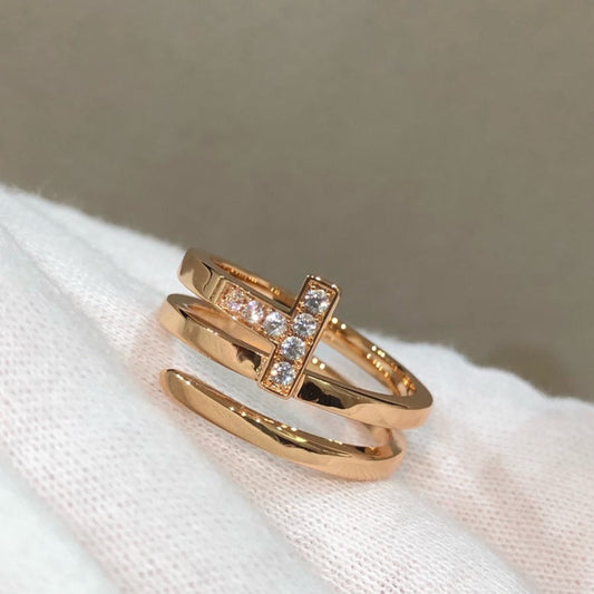 TIFFANY T WIRE DOUBLE ROWS RING PINK GOLD