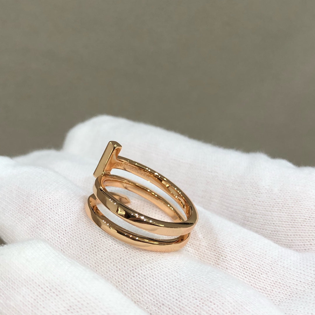 TIFFANY T WIRE DOUBLE ROWS RING PINK GOLD