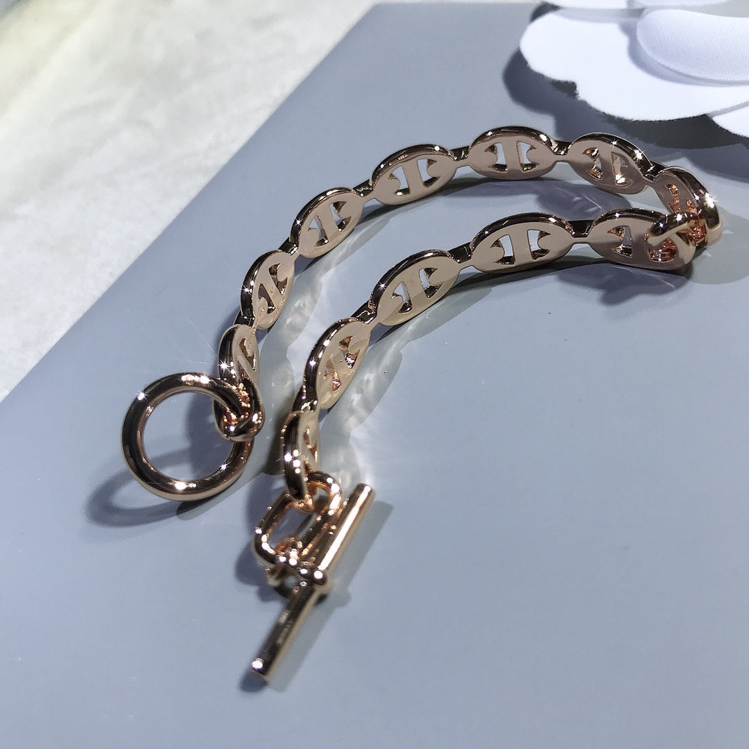 HERMES CHAINE BRACELET PINK GOLD