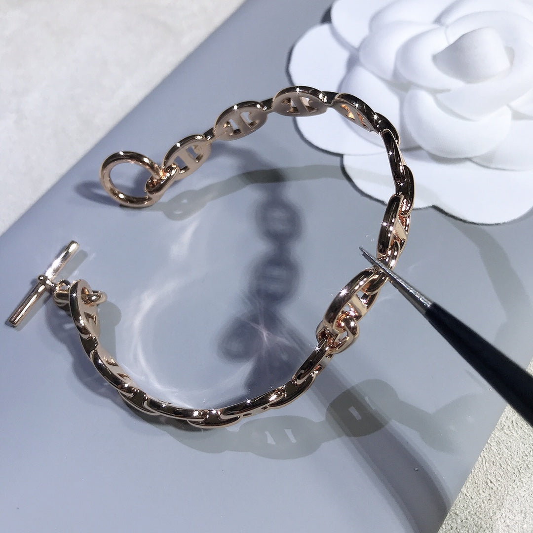 HERMES CHAINE BRACELET PINK GOLD