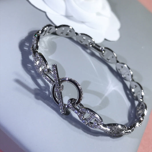 HERMES CHAINE BRACELET SILVER DIAMOND