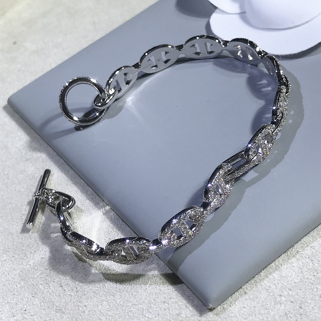 HERMES CHAINE BRACELET SILVER DIAMOND