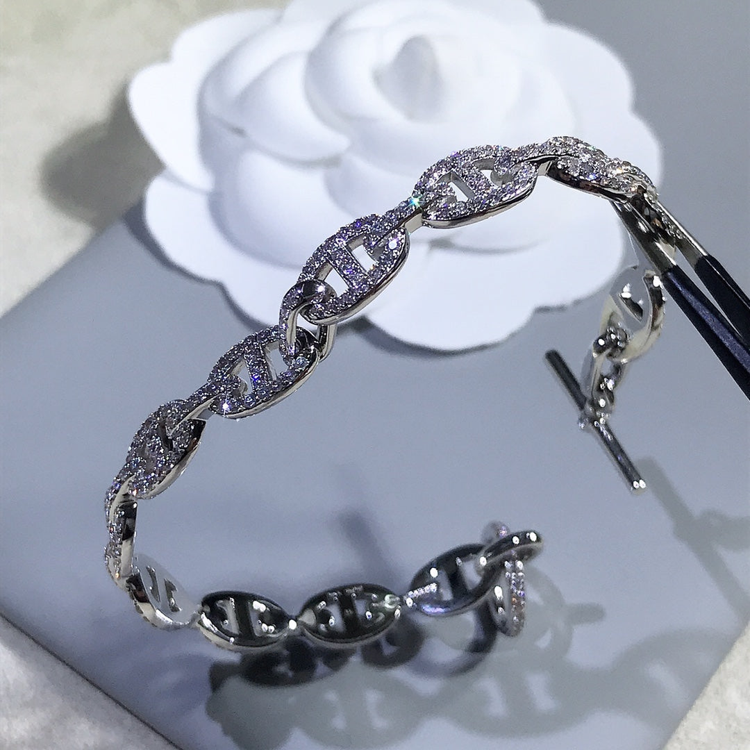 HERMES CHAINE BRACELET SILVER DIAMOND