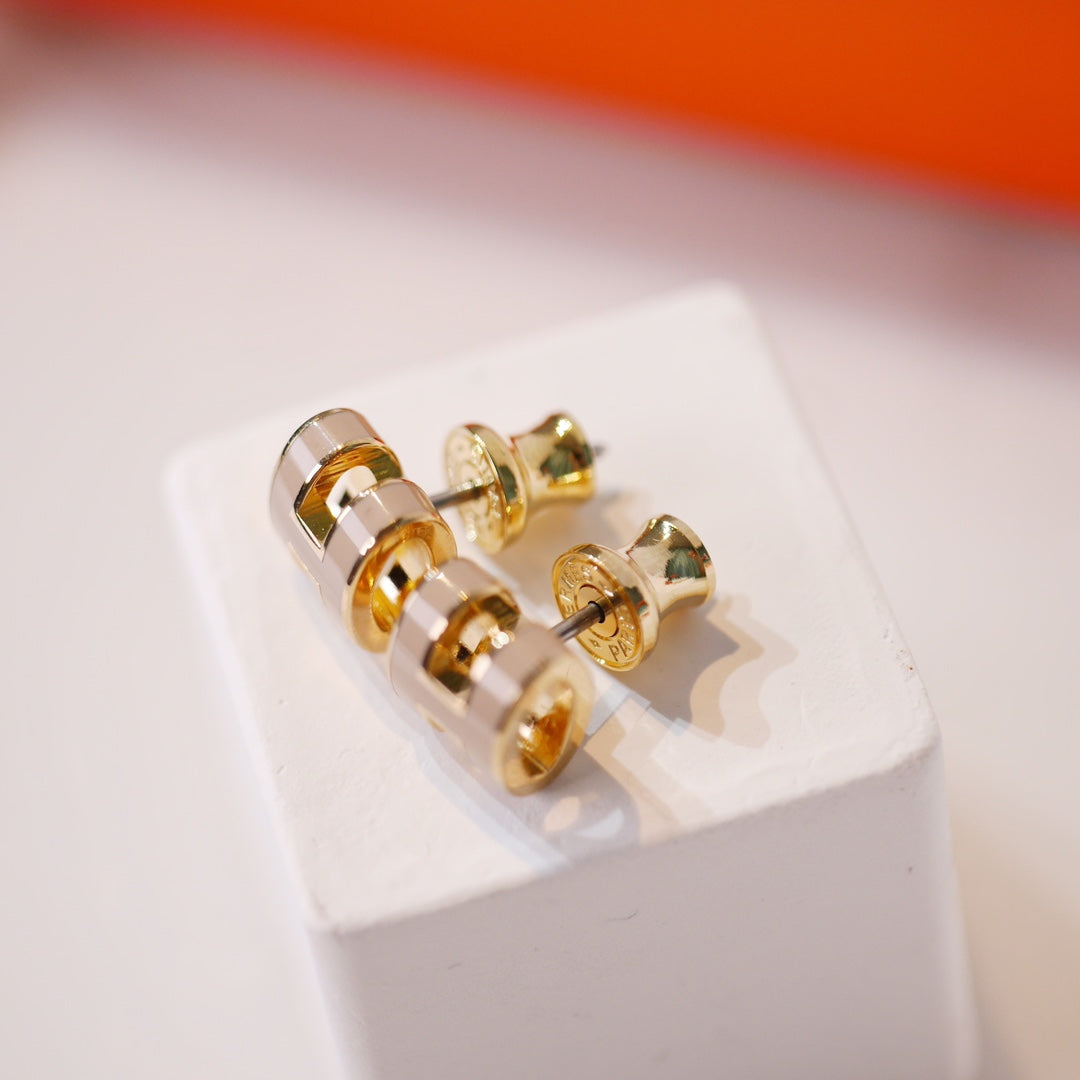 HERMES MINI POP H GOLD EARRINGS GREY