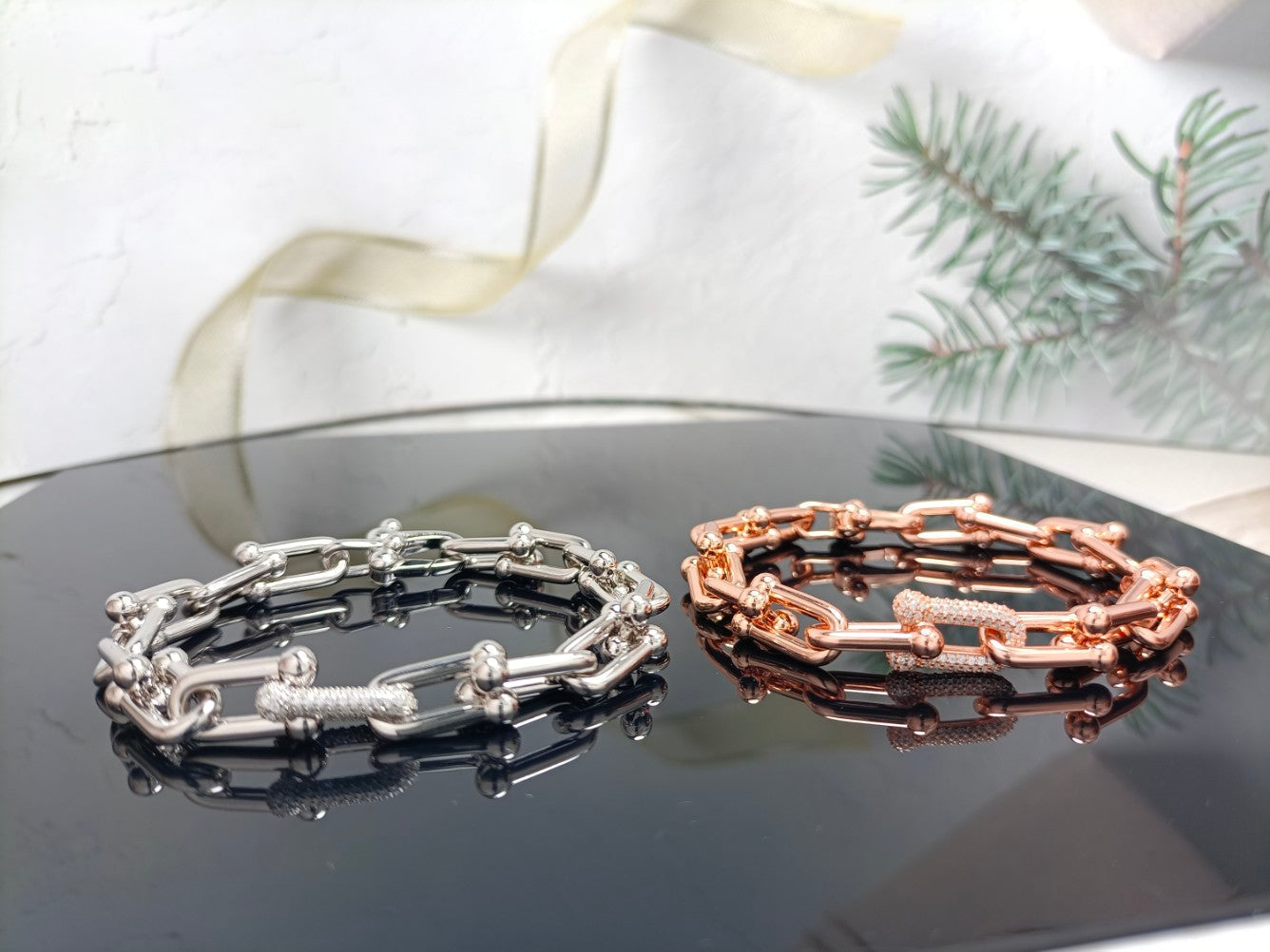 TIFFANY HARDWEAR BRACELET PINK GOLD AND SILVER DIAMOND