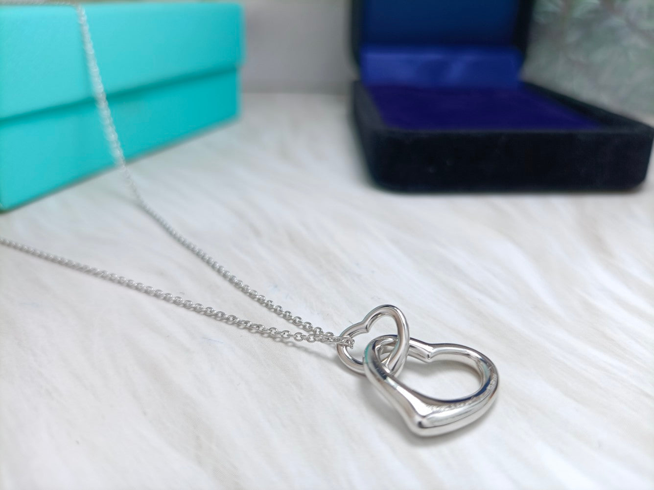 TIFFANY DOUBLE HEART SILVER NECKLACE