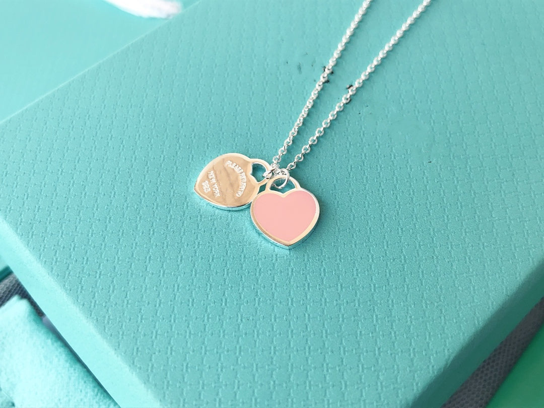 TIFFANY DOUBLE HEART PEDANT SILVER NECKLACE