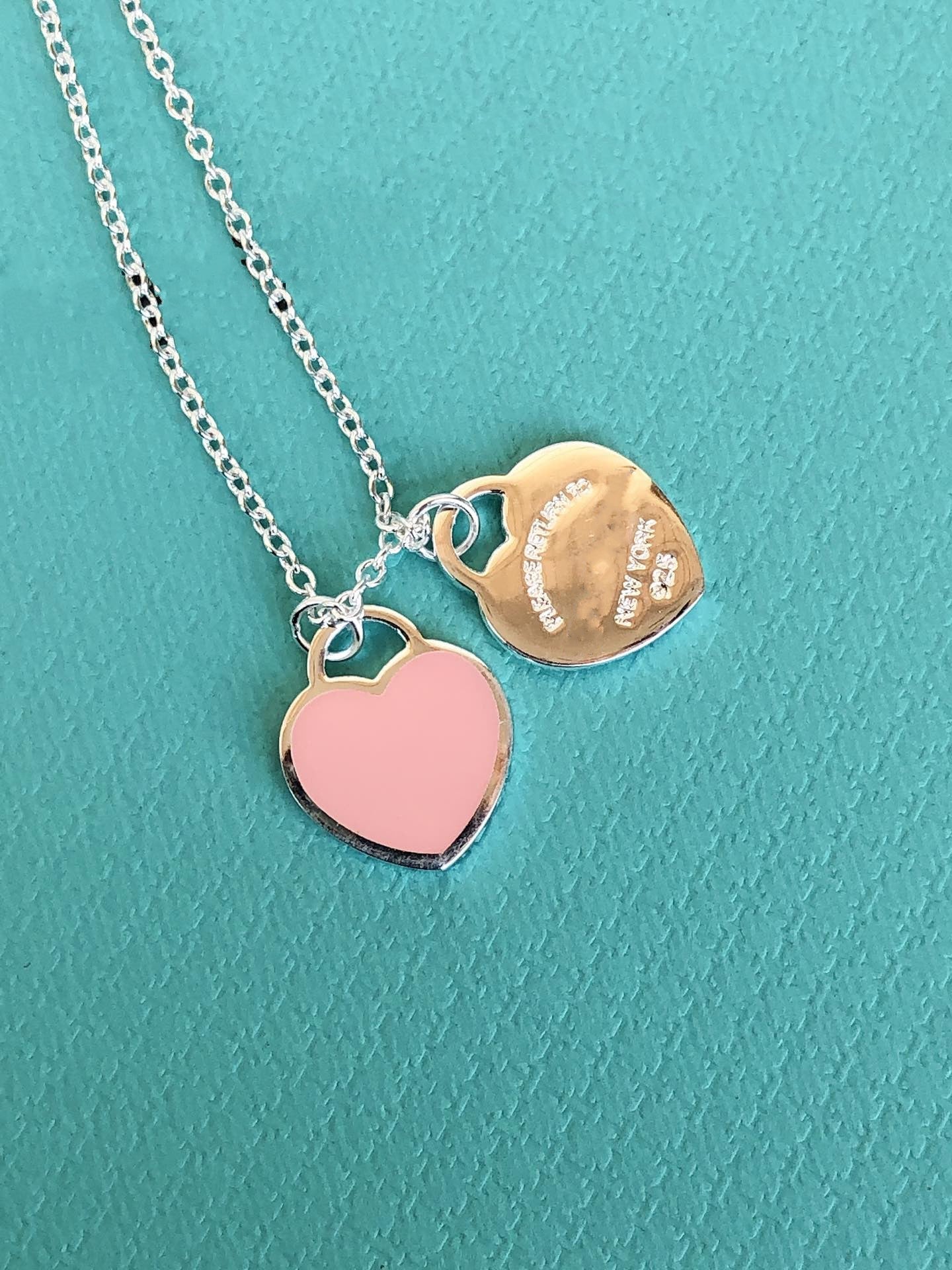 TIFFANY DOUBLE HEART PEDANT SILVER NECKLACE