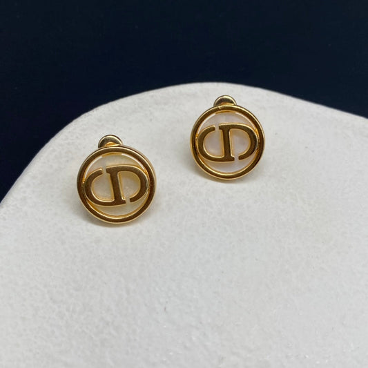 DIOR CD STUD EARRINGS MOP ANTIQUE GOLD