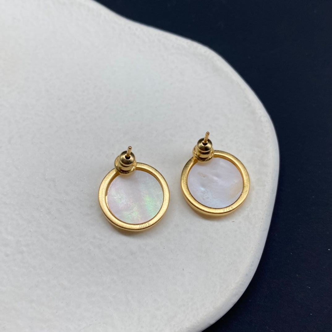 DIOR CD STUD EARRINGS MOP ANTIQUE GOLD