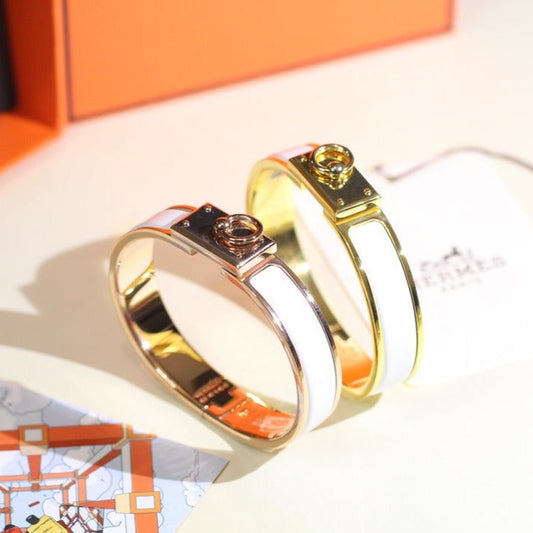 HERMES H RING LOCK BRACELET 12MM WHITE
