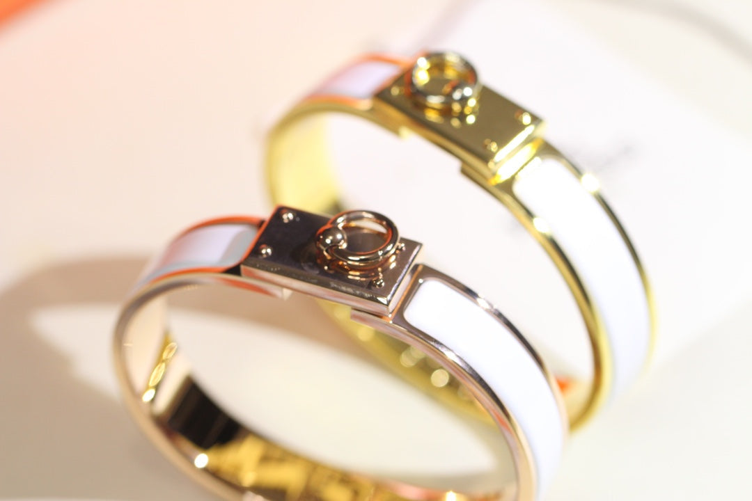 HERMES H RING LOCK BRACELET 12MM WHITE