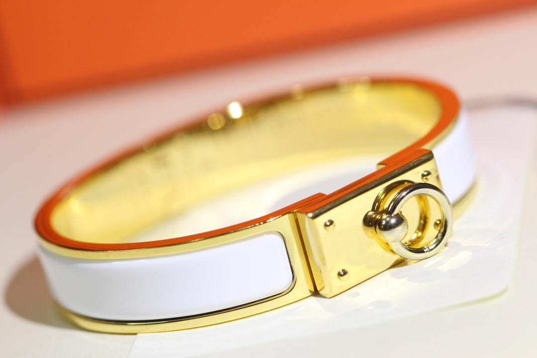 HERMES H RING LOCK BRACELET 12MM WHITE
