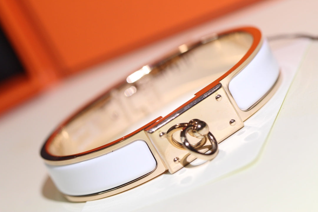 HERMES H RING LOCK BRACELET 12MM WHITE