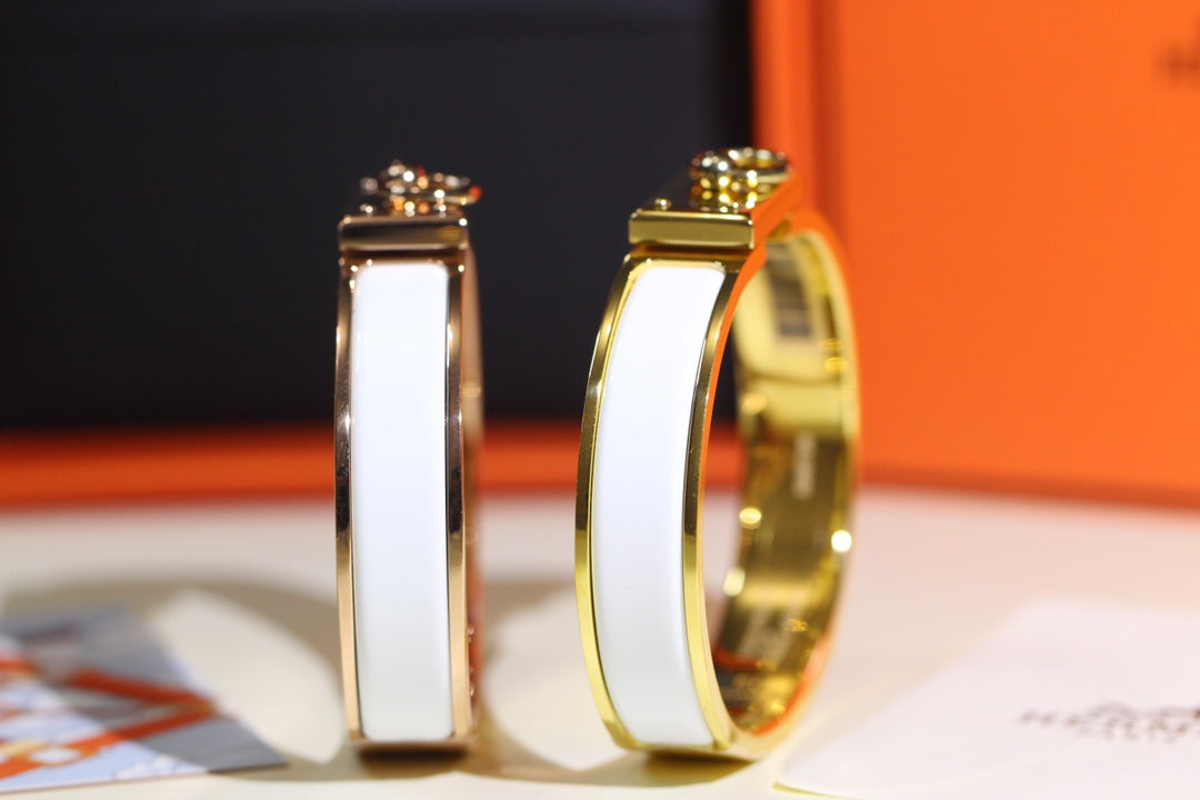 HERMES H RING LOCK BRACELET 12MM WHITE