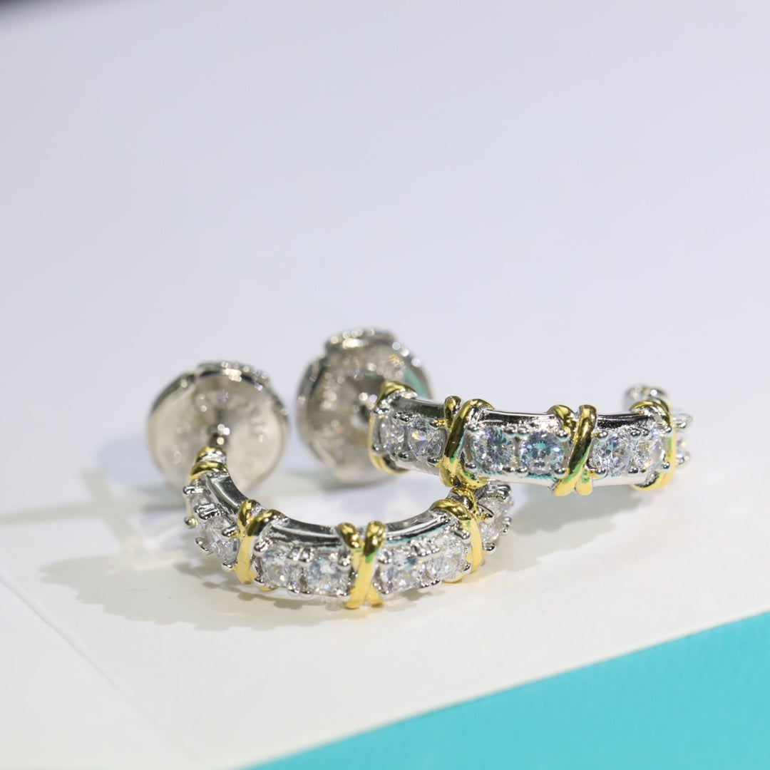 TIFFANY TWENTY STONE HOOP GOLD EARRINGS