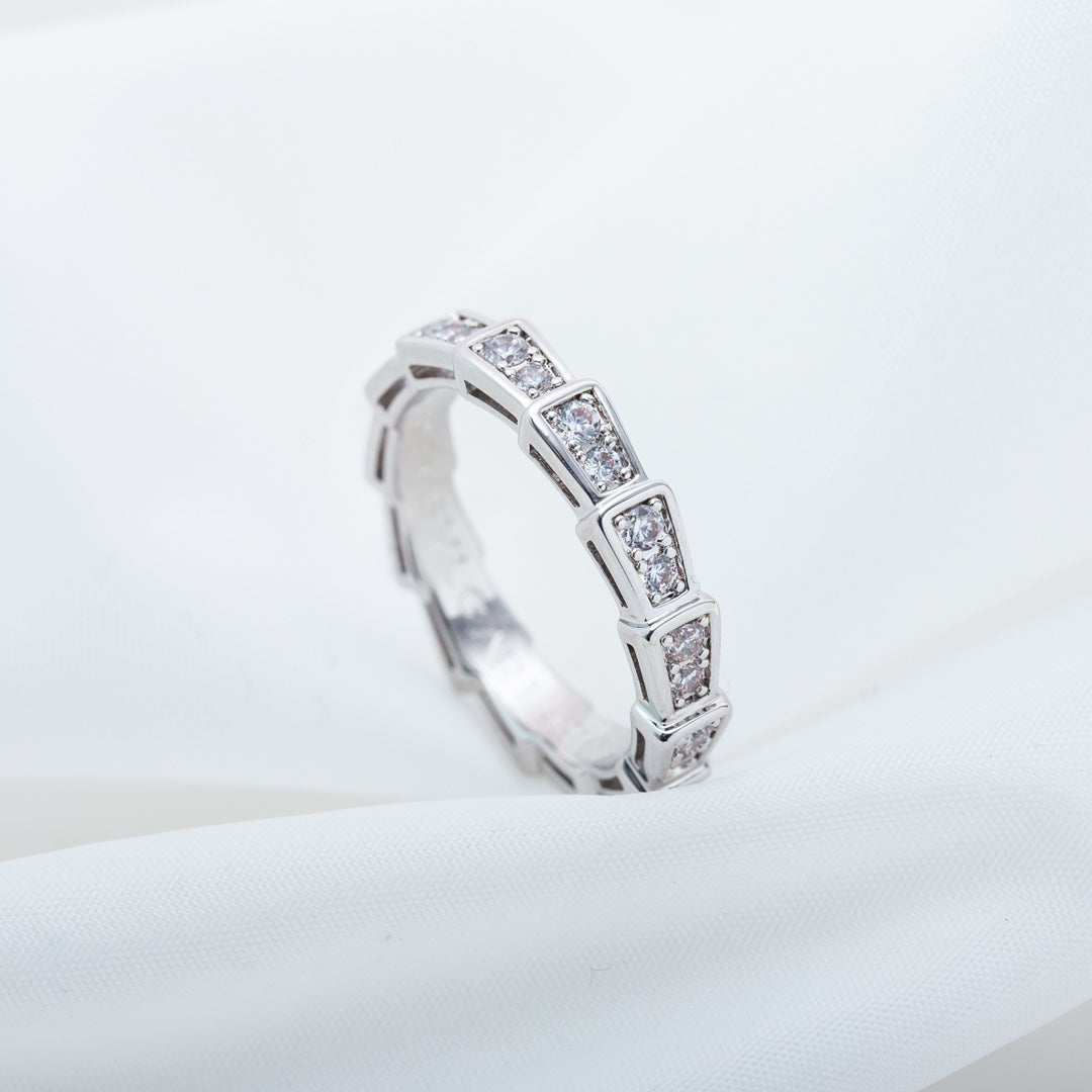 BVLGARI SERPENTI RING SILVER DIAMOND PAVED 3MM