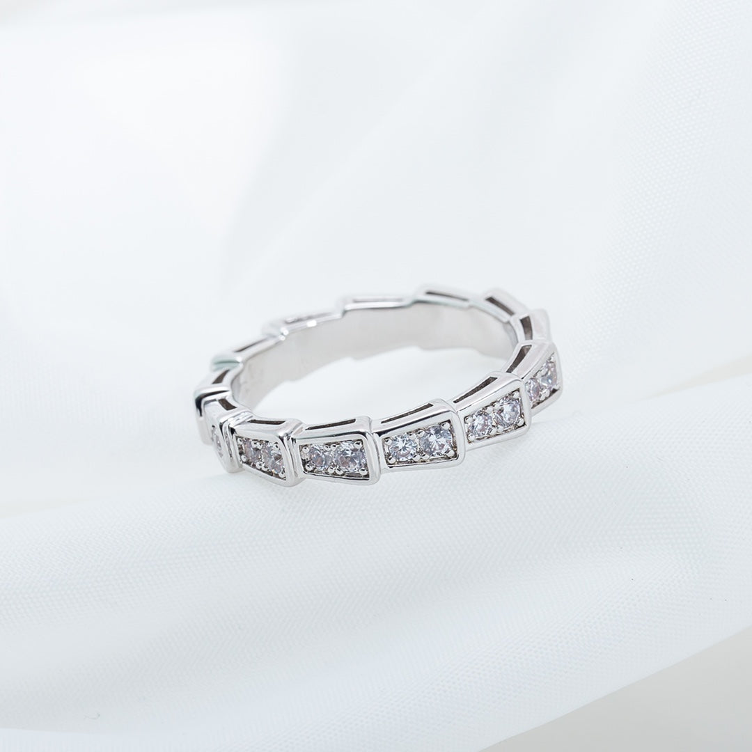 BVLGARI SERPENTI RING SILVER DIAMOND PAVED 3MM