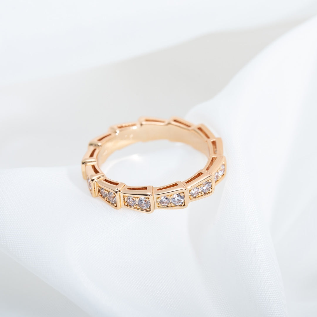 BVLGARI SERPENTI RING PINK GOLD DIAMOND PAVED 3MM