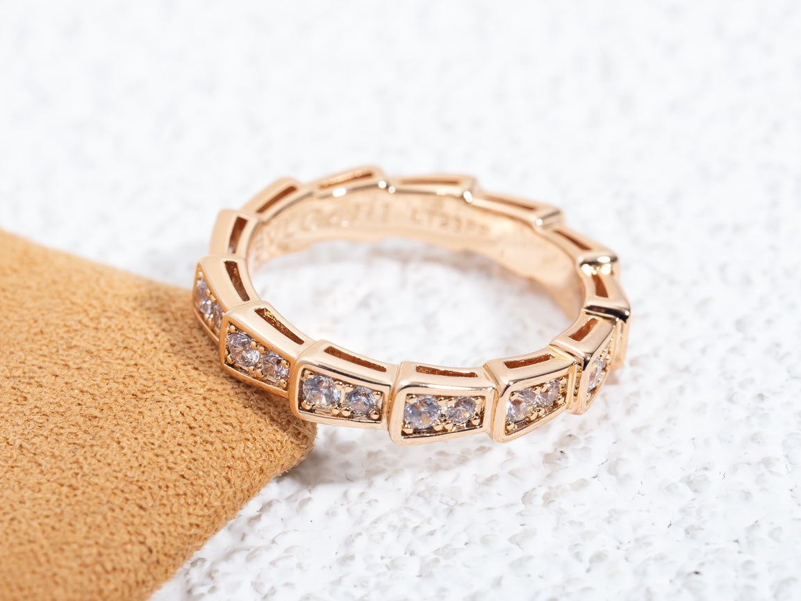 BVLGARI SERPENTI RING PINK GOLD DIAMOND PAVED 3MM