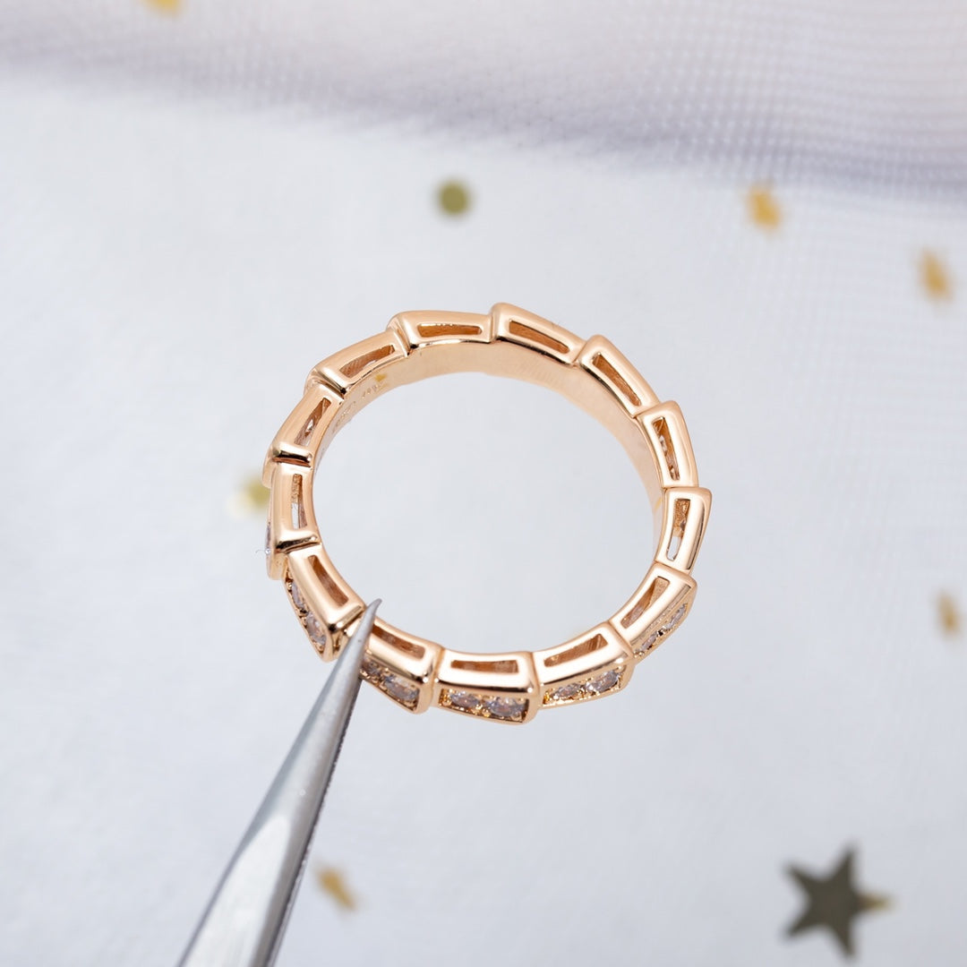 BVLGARI SERPENTI RING PINK GOLD DIAMOND PAVED 3MM