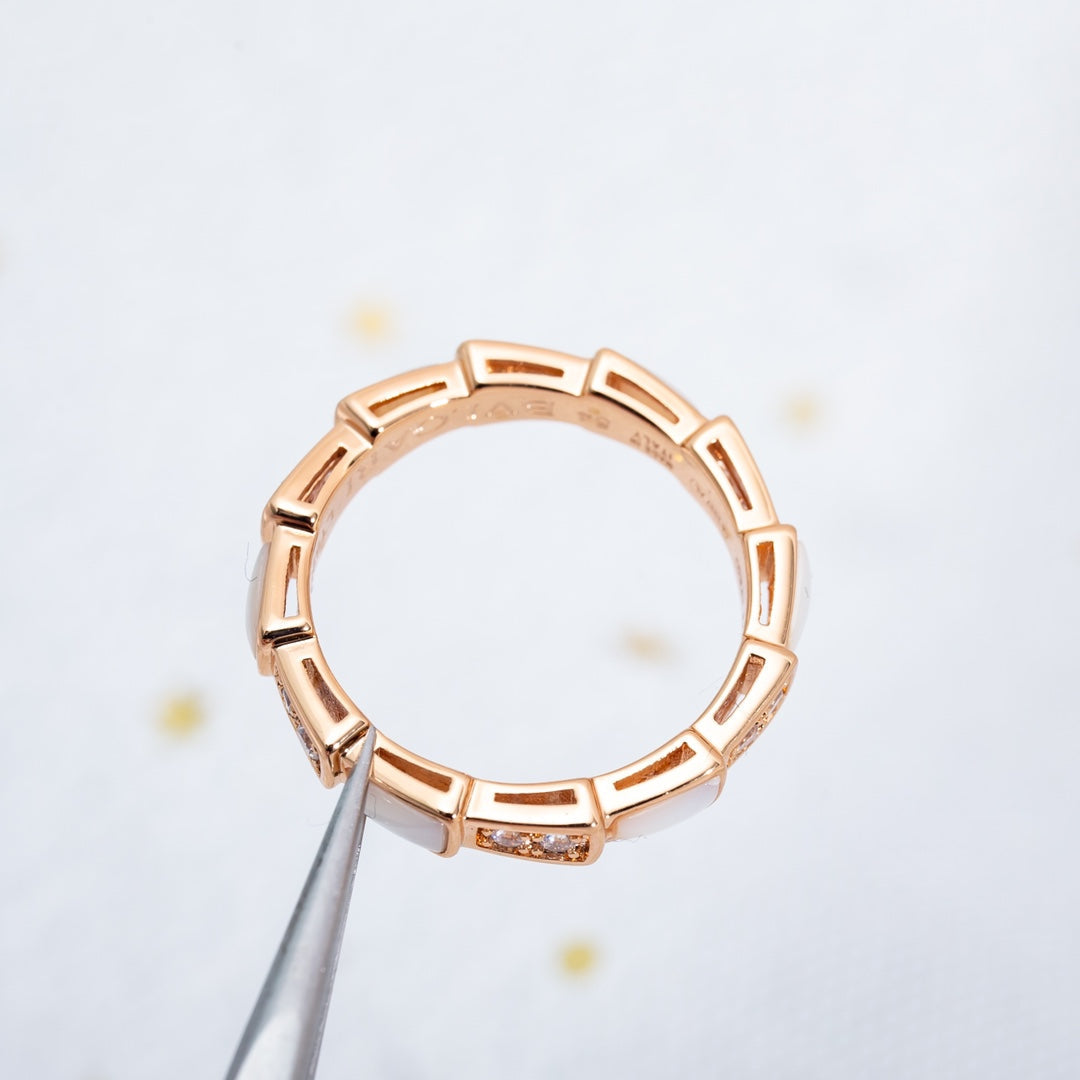 BVLGARI SERPENTI RING PINK GOLD DIAMOND MOP 3MM