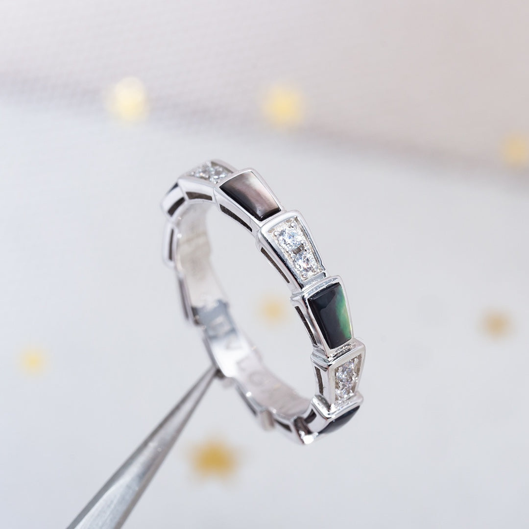BVLGARI SERPENTI RING SILVER DIAMOND BLACK MOP 3MM