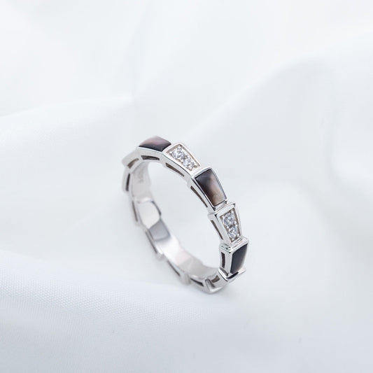 BVLGARI SERPENTI RING SILVER DIAMOND BLACK MOP 3MM