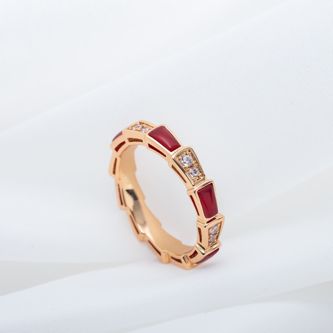 BVLGARI SERPENTI RING PINK GOLD CARNELIAN DIAMOND 3MM