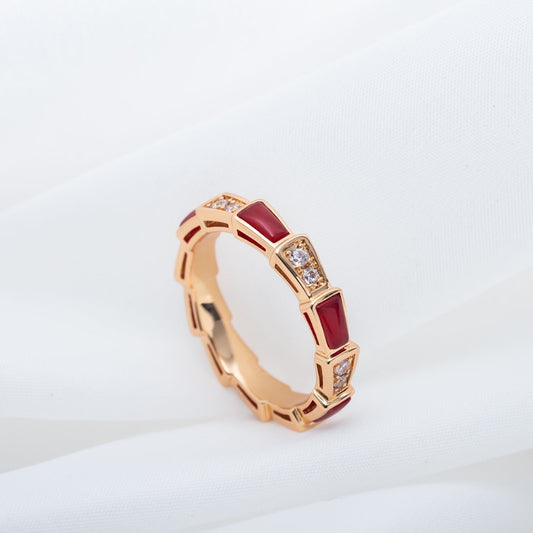 BVLGARI SERPENTI RING PINK GOLD CARNELIAN DIAMOND 3MM