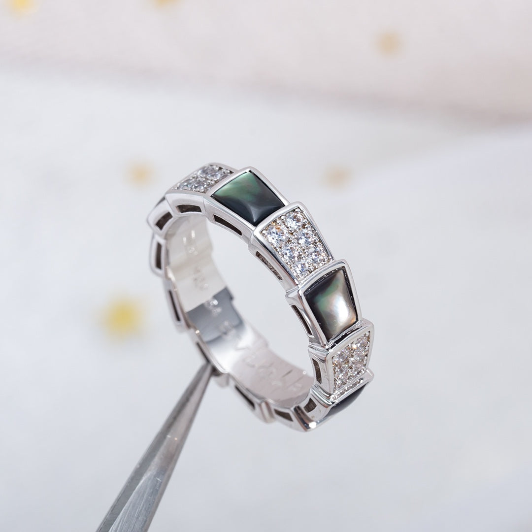 BVLGARI SERPENTI RING SILVER DIAMOND BLACK MOP 4MM