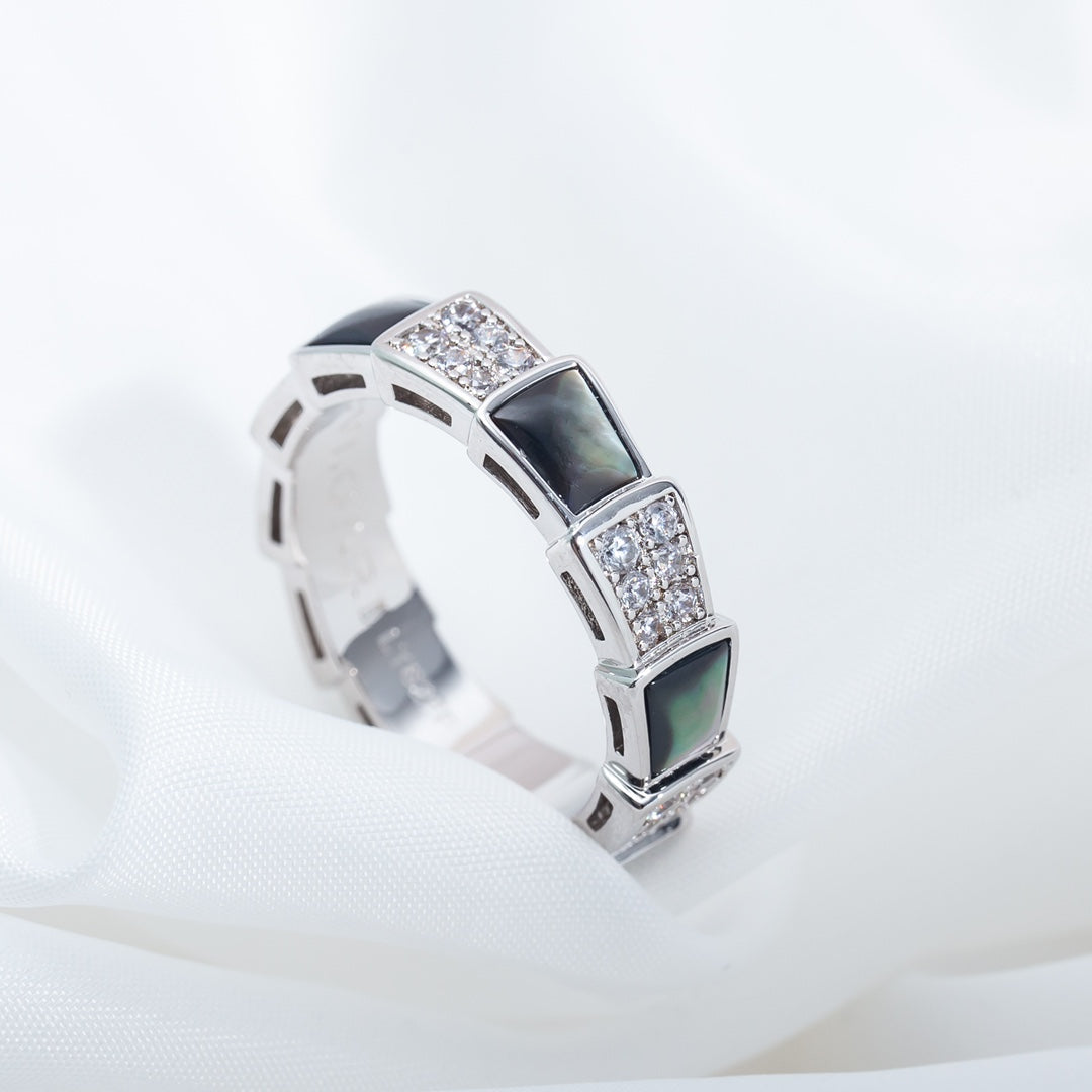 BVLGARI SERPENTI RING SILVER DIAMOND BLACK MOP 4MM