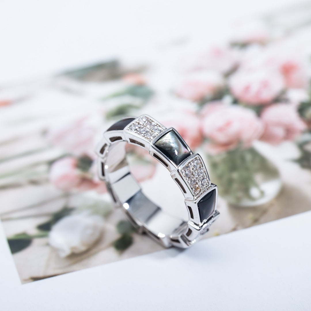 BVLGARI SERPENTI RING SILVER DIAMOND BLACK MOP 4MM