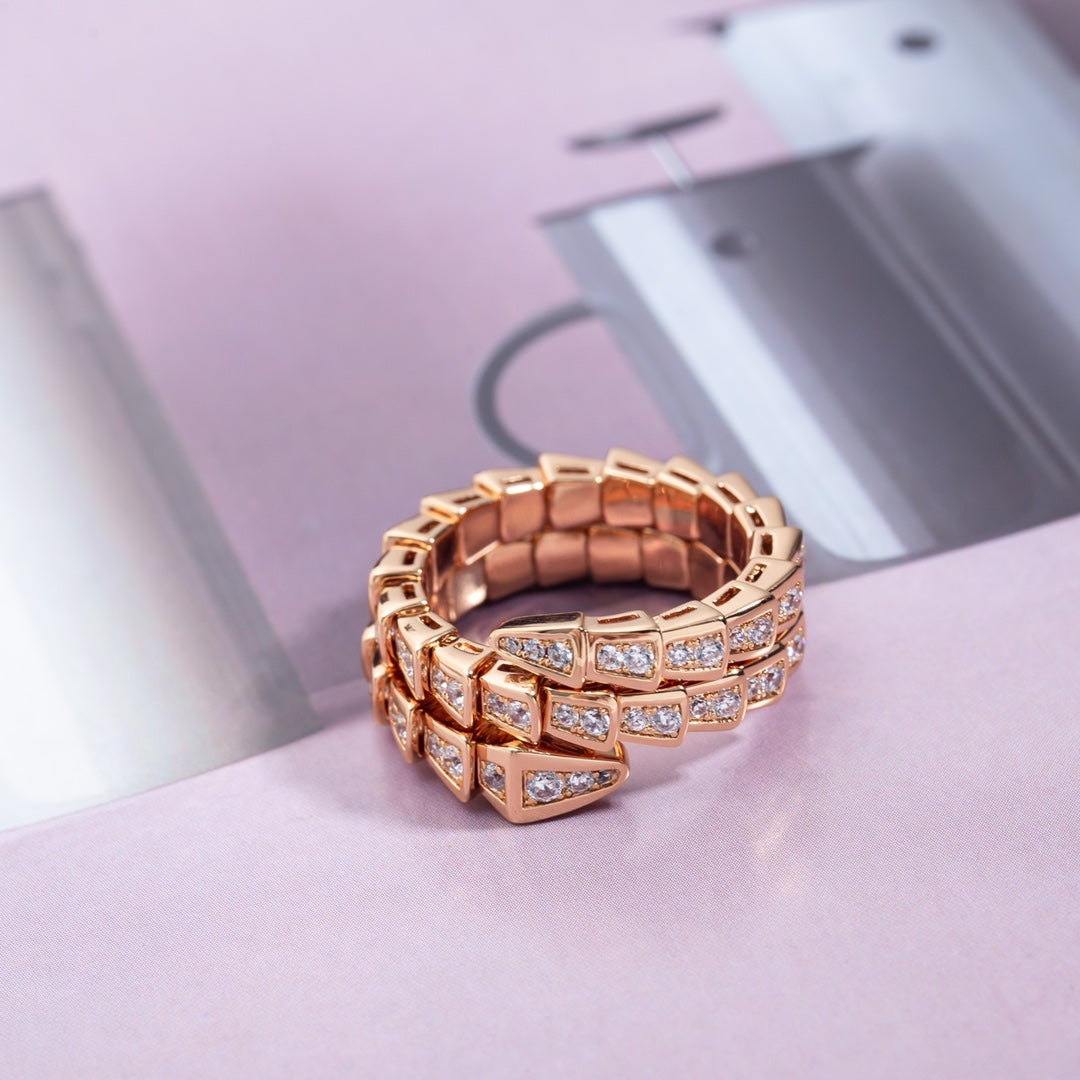 BVLGARI SERPENTI RING PINK GOLD DIAMOND DOUBLE ROW