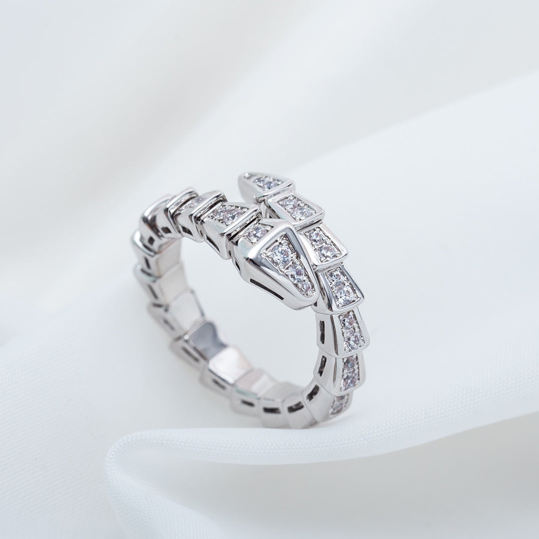 BVLGARI SERPENTI RING SILVER DIAMOND PAVED 4MM