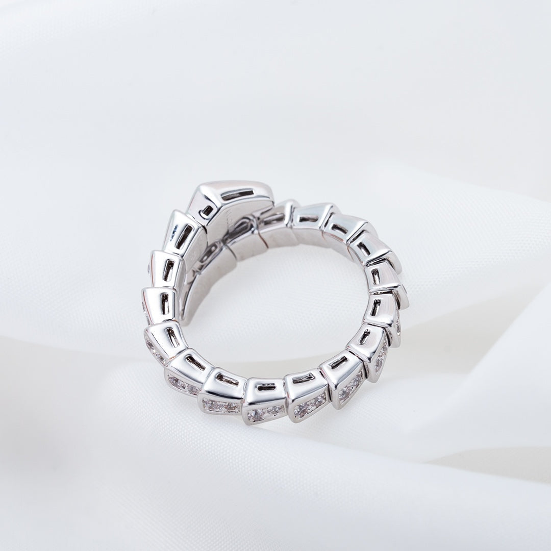 BVLGARI SERPENTI RING SILVER DIAMOND PAVED 4MM