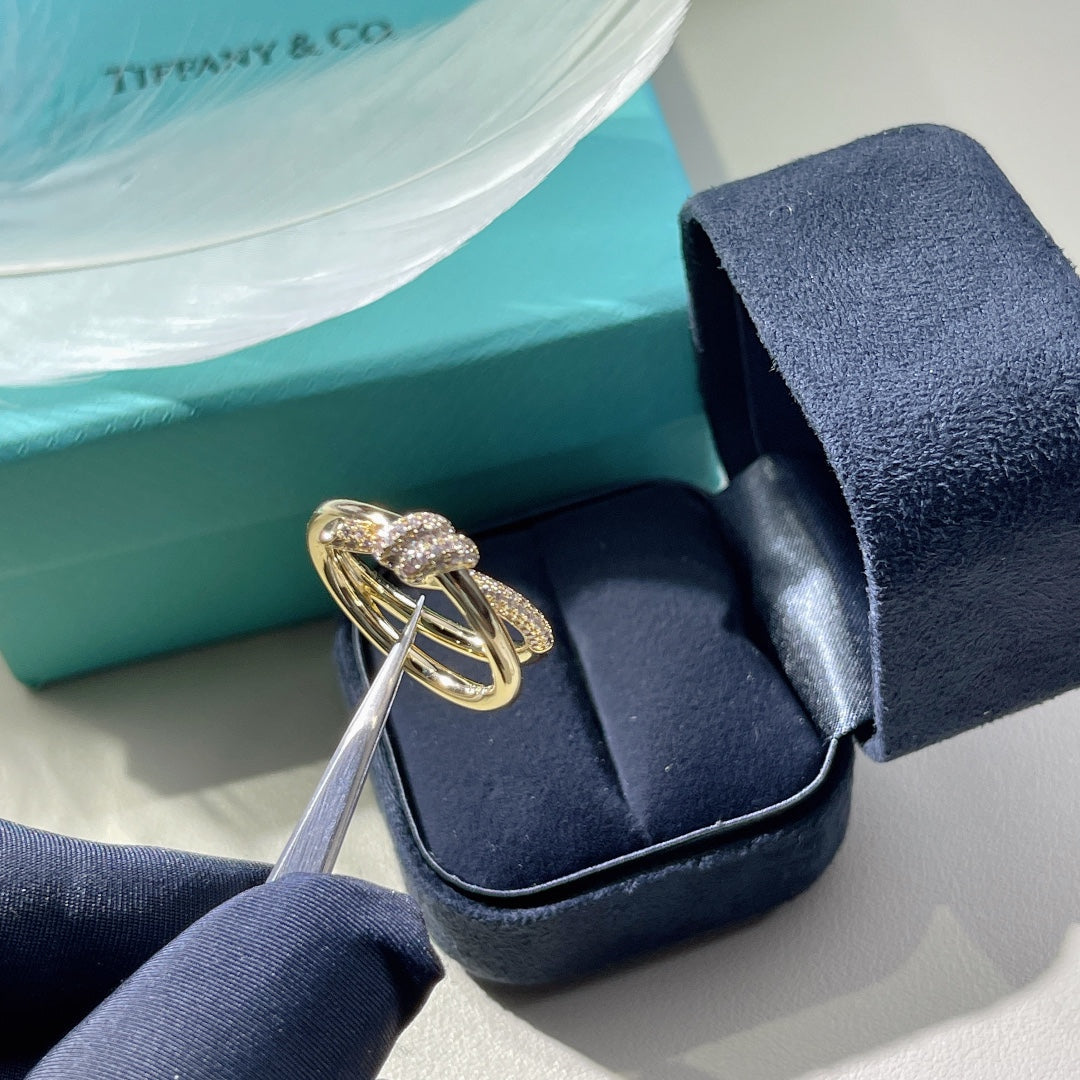 TIFFANY KNOT RING DOUBLE ROW GOLD DIAMOND