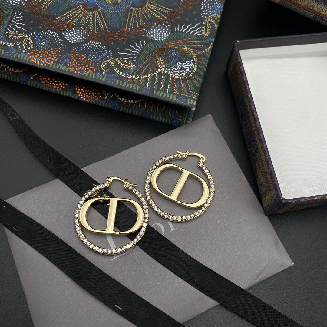 DIOR CD EARRINGS GOLD DIAMOND 33MM