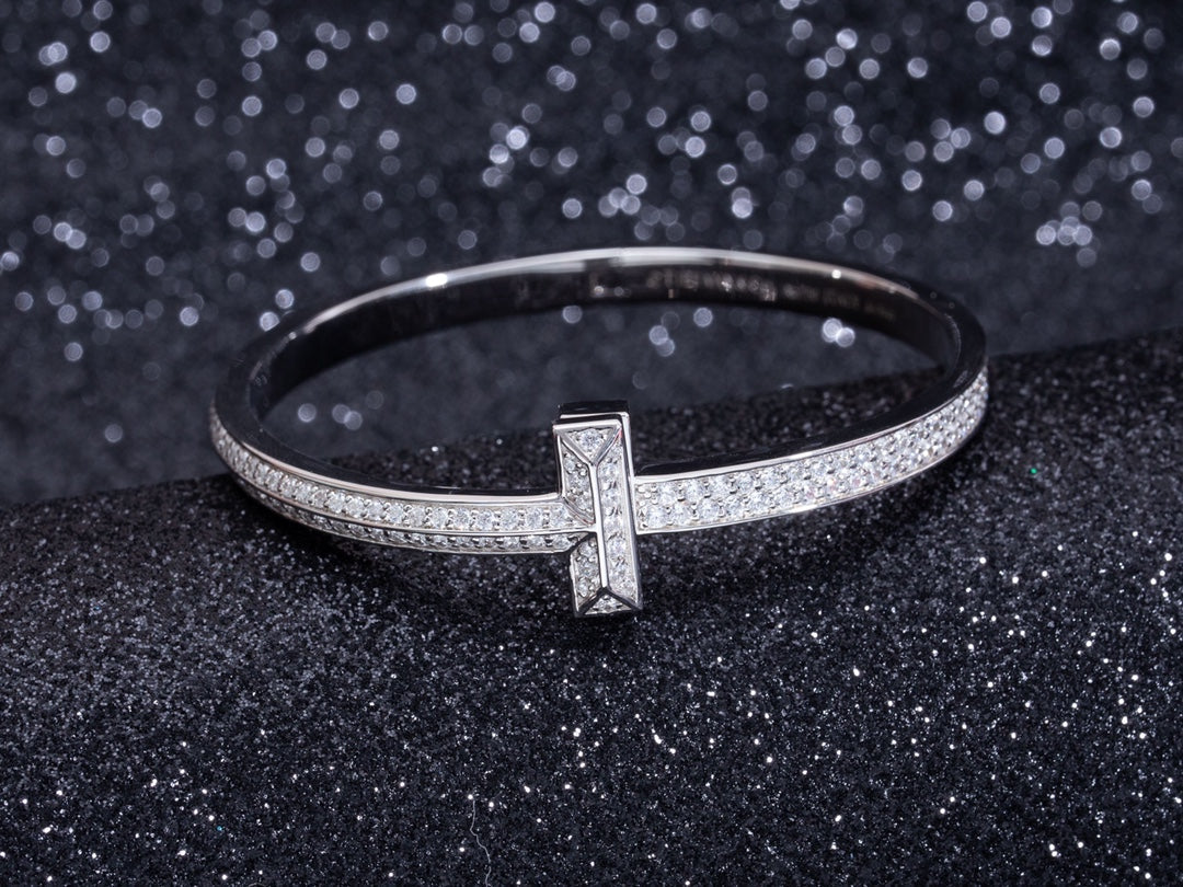 TIFFANY WIDE DIAMONDS HINGED BANGLE SILVER