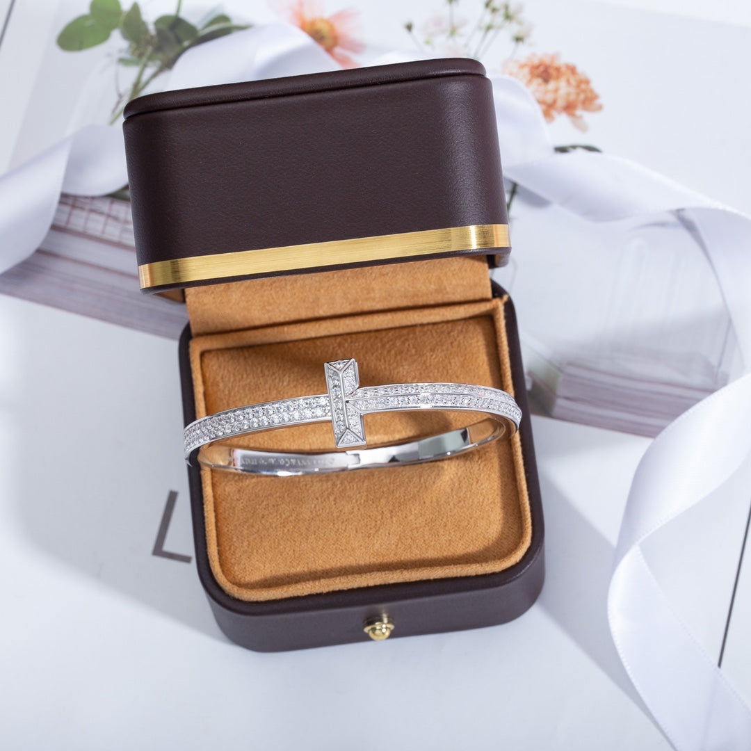 TIFFANY WIDE DIAMONDS HINGED BANGLE SILVER