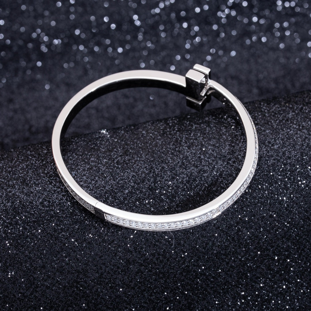 TIFFANY WIDE DIAMONDS HINGED BANGLE SILVER