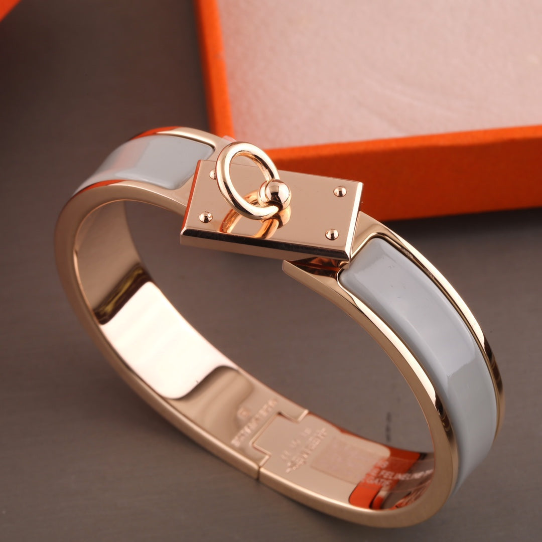 HERMES H RING LOCK BRACELET 12MM BLUE GREEN