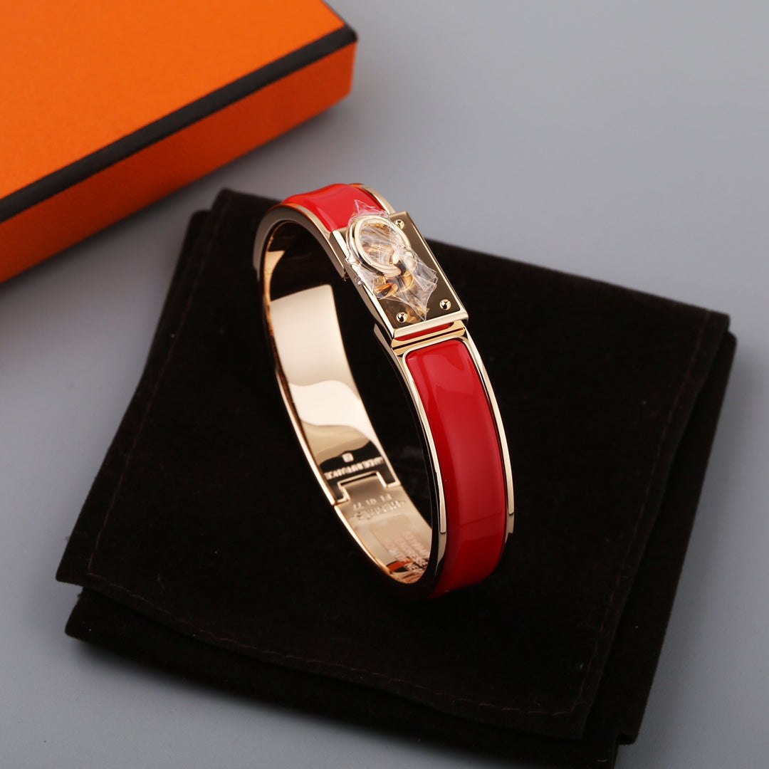HERMES H RING LOCK BRACELET 12MM RED