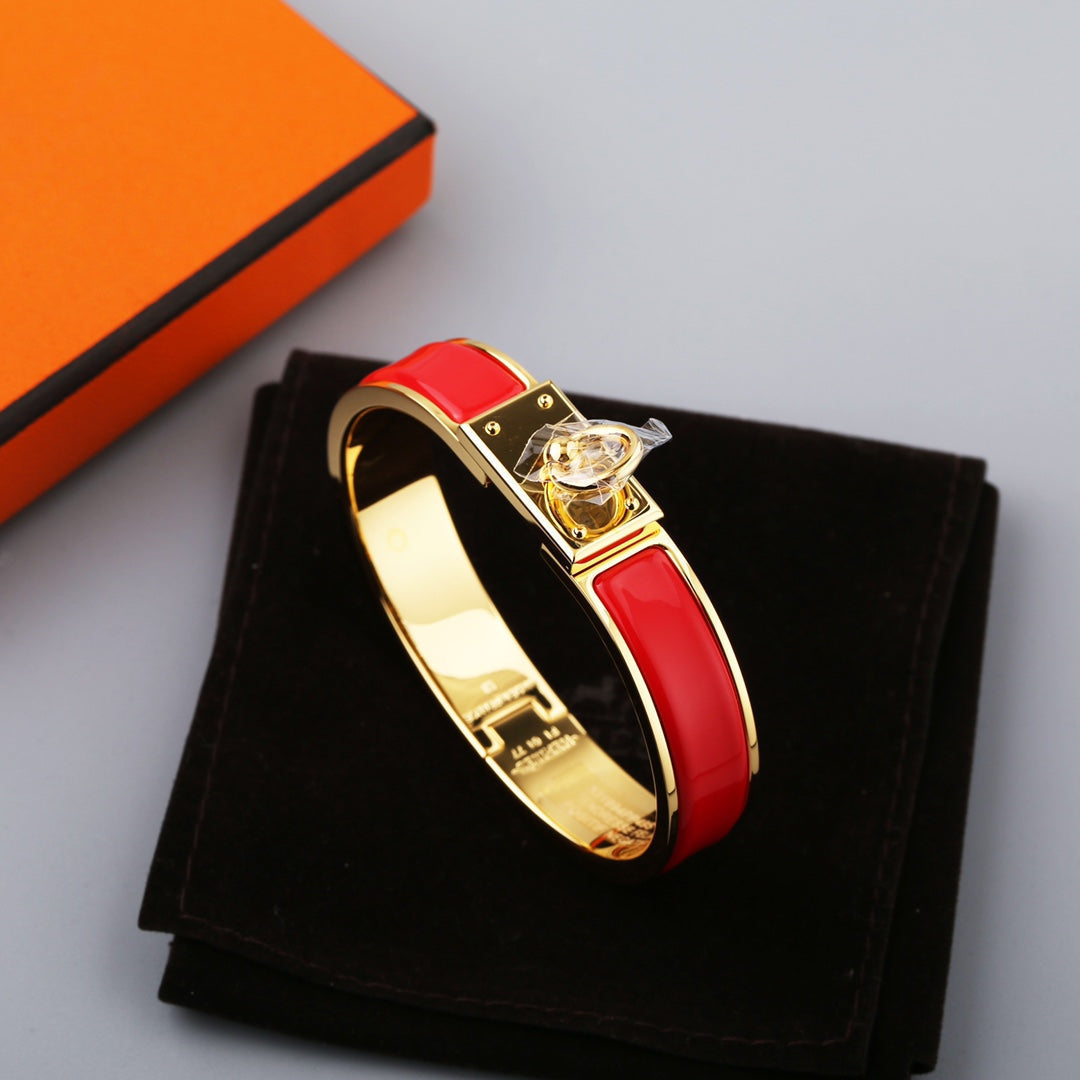 HERMES H RING LOCK BRACELET 12MM RED