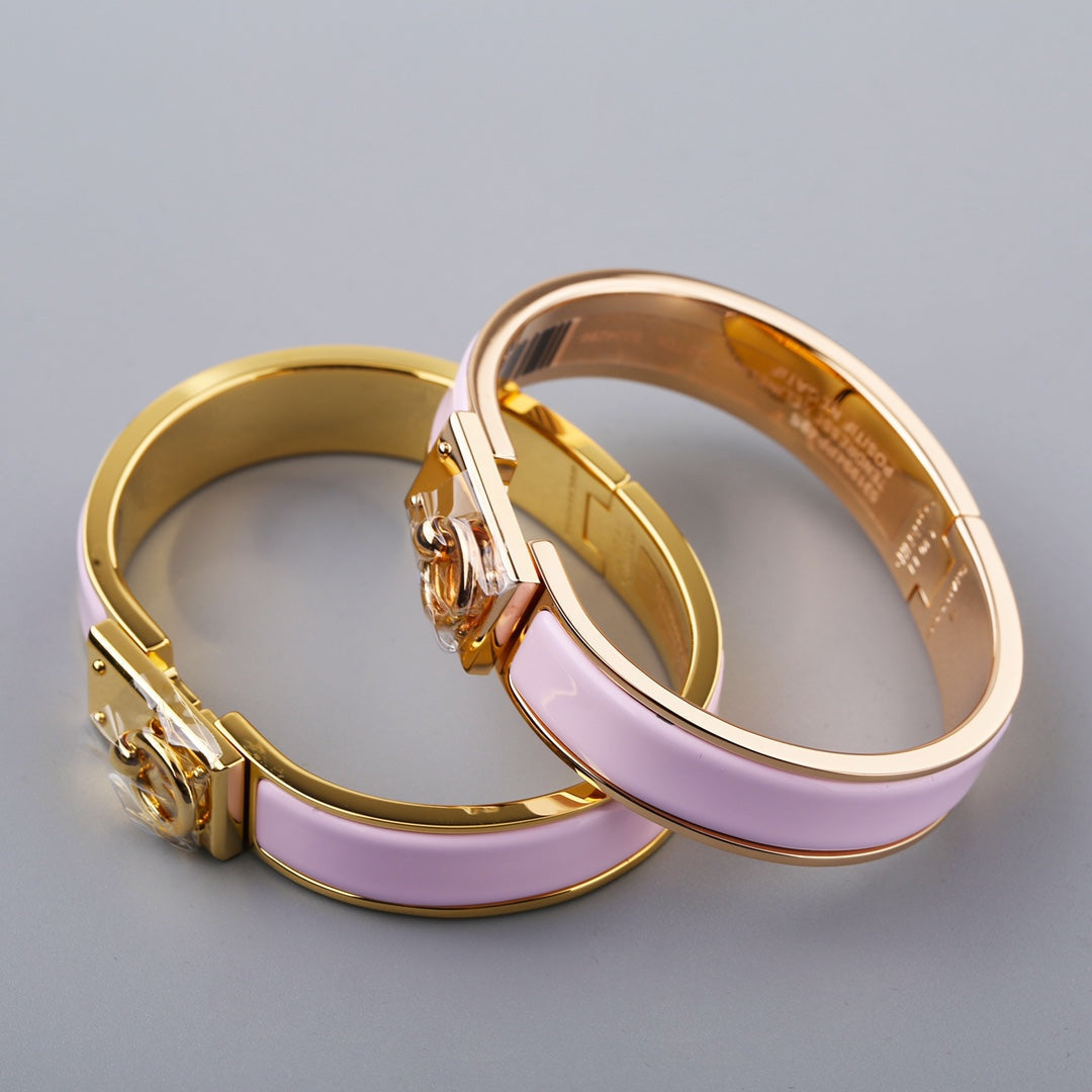 HERMES H RING LOCK BRACELET 12MM LIGHT PINK