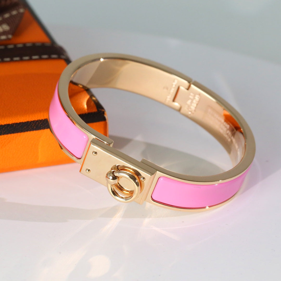 HERMES H RING LOCK BRACELET 12MM PINK